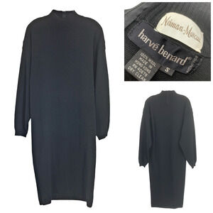Vtg 1970's Harve Benard x Neiman Marcus Sz S Black Wool Sweater Dress Hong Kong